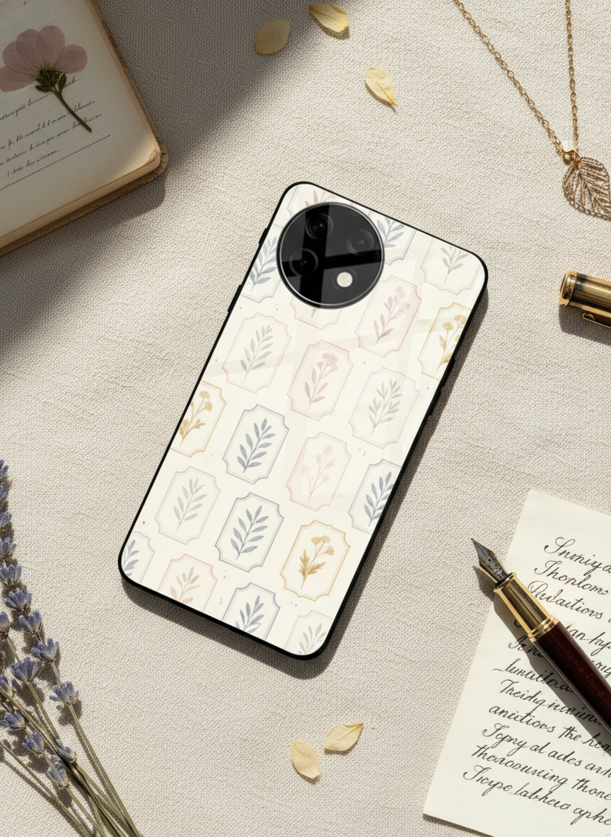 Floral Checks Premium Glass Back Cover For One Plus 13, 12, 11, 10 The Case & Co India