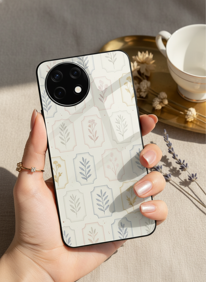 Floral Checks Premium Glass Back Cover For One Plus 13, 12, 11, 10 The Case & Co India