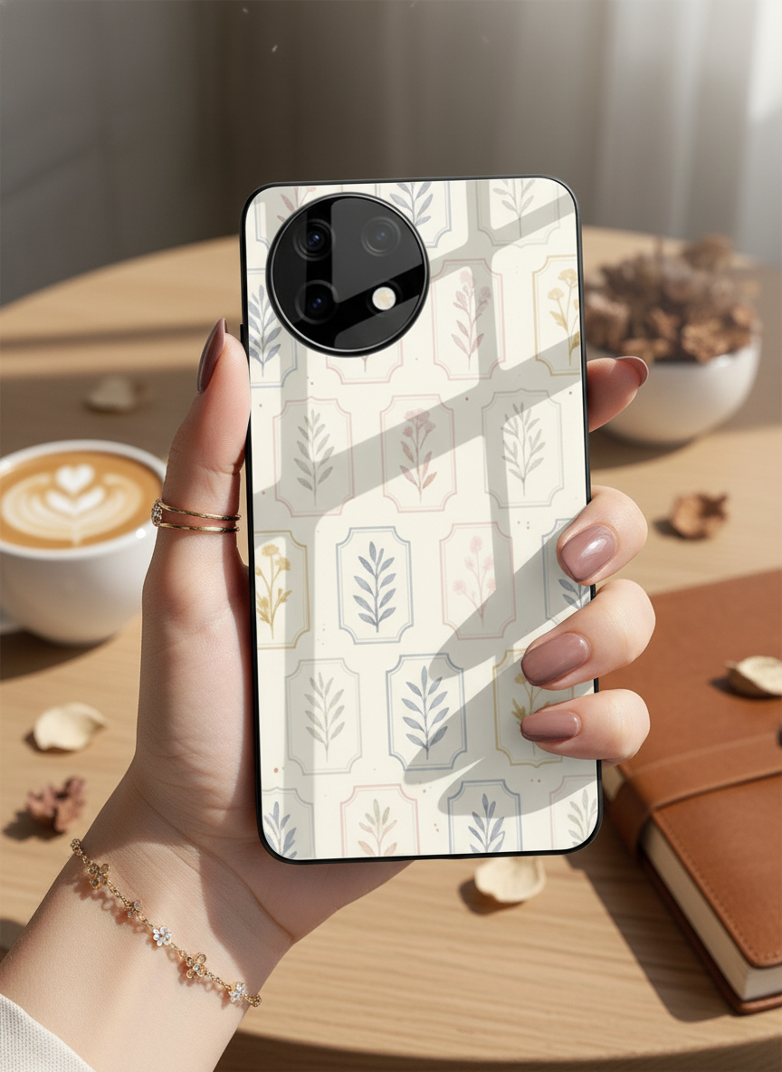 Floral Checks Premium Glass Back Cover For One Plus 13, 12, 11, 10 The Case & Co India