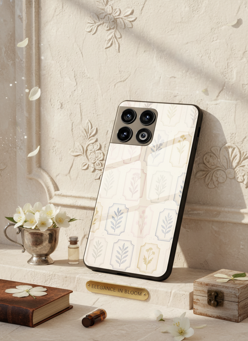 Floral Checks Premium Glass Back Cover For One Plus 13, 12, 11, 10 The Case & Co India