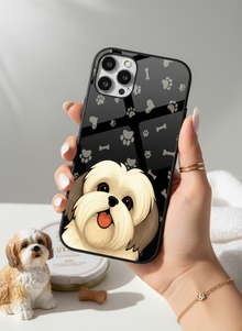 Fluffy Love Mono Frame Glass Back Cover For iPhone 14-17 Models