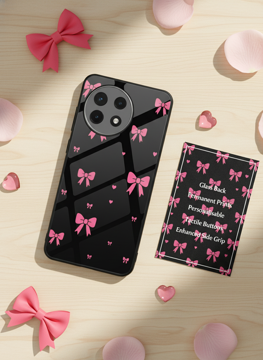 Glam Bow Premium Glass Back Cover For One Plus 13, 12, 11, 10 The Case & Co India
