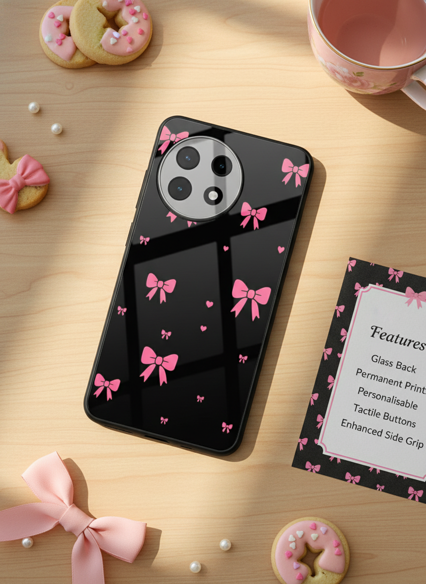 Glam Bow Premium Glass Back Cover For One Plus 13, 12, 11, 10 The Case & Co India