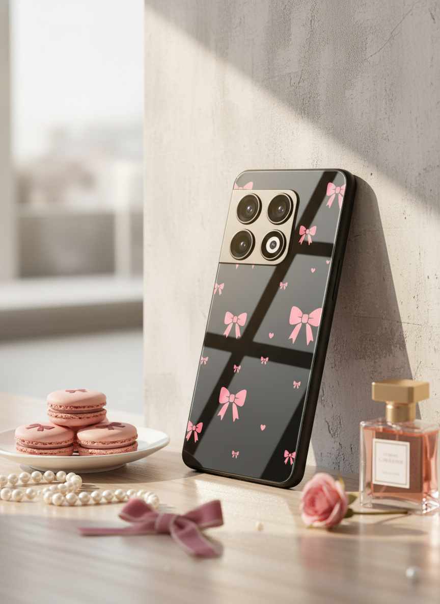Glam Bow Premium Glass Back Cover For One Plus 13, 12, 11, 10 The Case & Co India