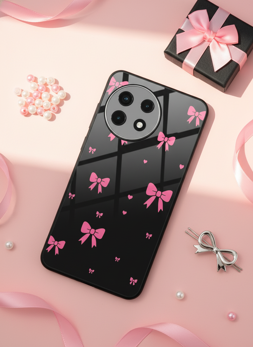Glam Bow Premium Glass Back Cover For One Plus 13, 12, 11, 10 The Case & Co India