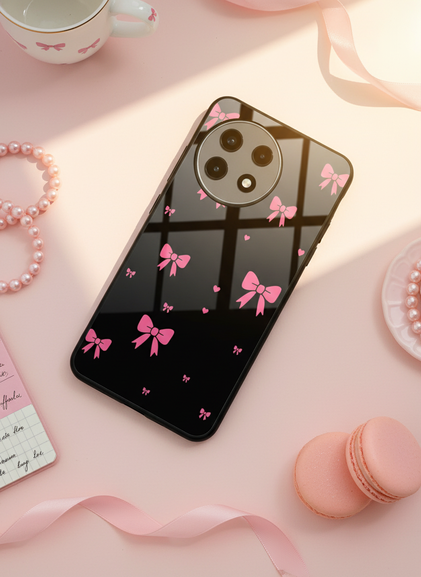 Glam Bow Premium Glass Back Cover For One Plus 13, 12, 11, 10 The Case & Co India