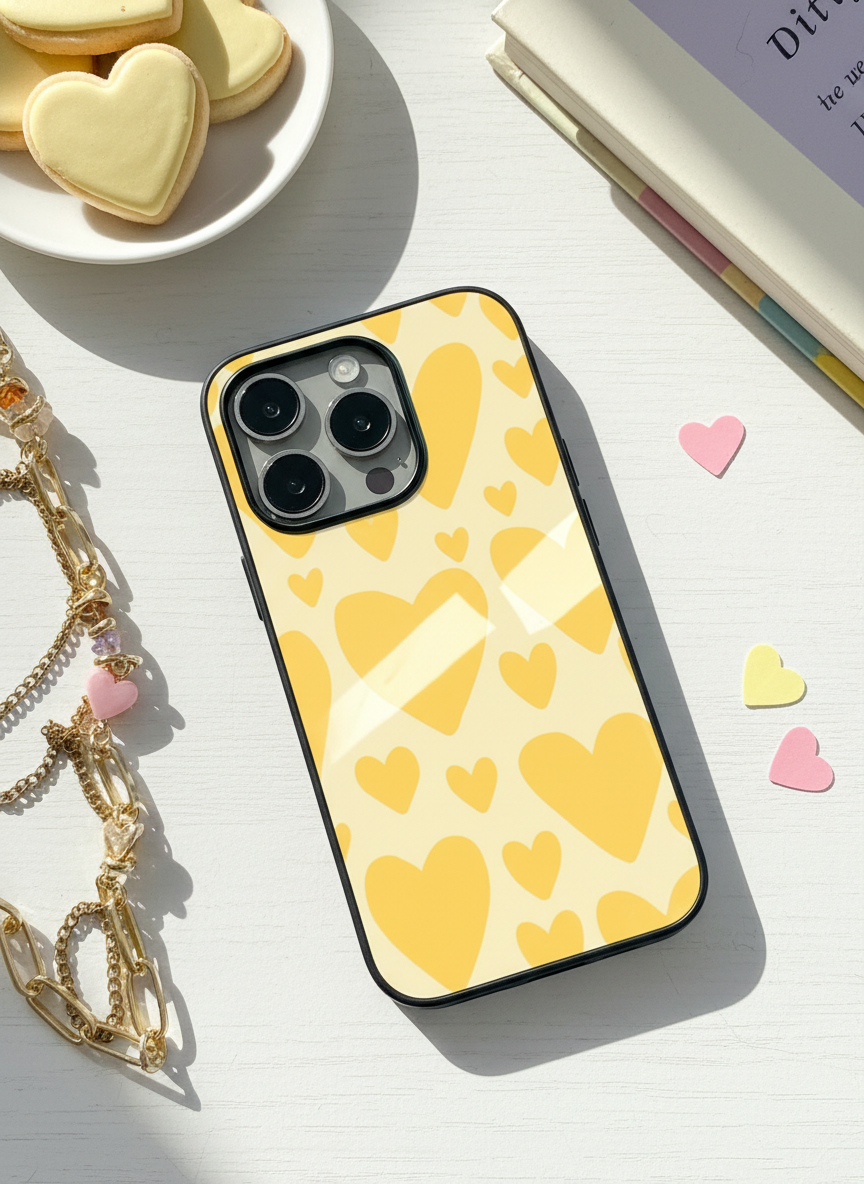 Golden Glow Premium Glass Back Cover For iPhone 14-17 Models The Case & Co India