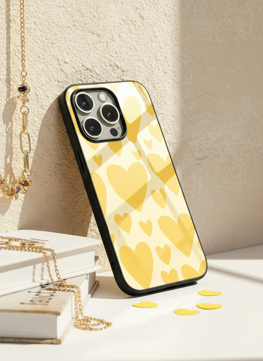 Golden Glow Premium Glass Back Cover For iPhone 14-17 Models The Case & Co India