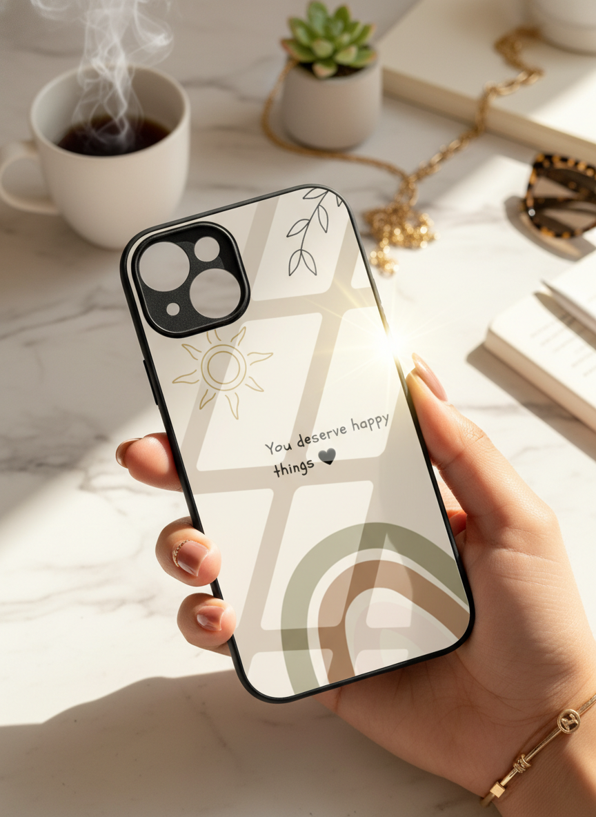 Happy Things Premium Glass Back Cover For iPhone 14-17 Models The Case & Co India