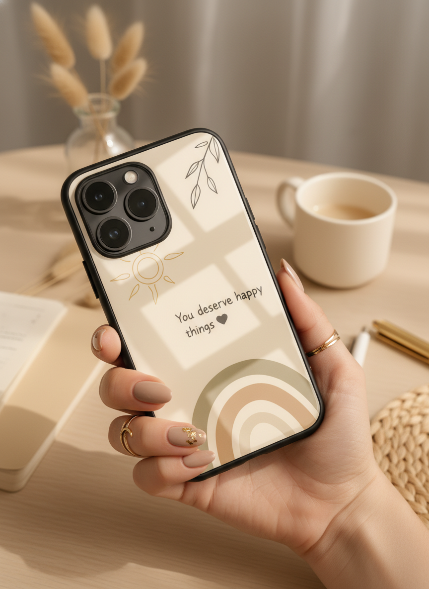 Happy Things Premium Glass Back Cover For iPhone 14-17 Models The Case & Co India
