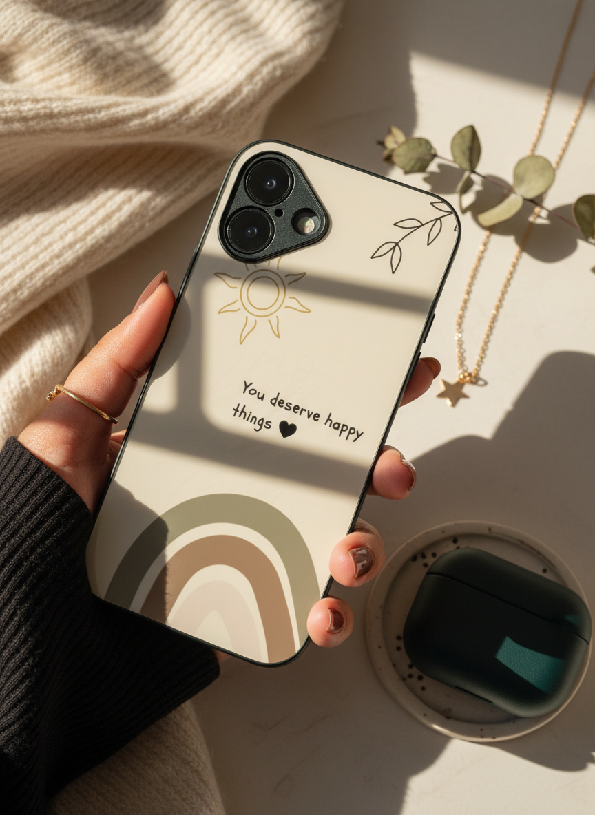 Happy Things Premium Glass Back Cover For iPhone 14-17 Models The Case & Co India