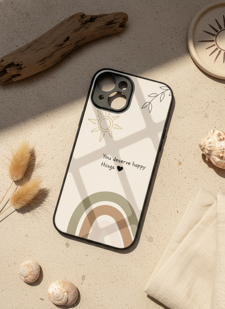 Happy Things Premium Glass Back Cover For iPhone 14-17 Models The Case & Co India