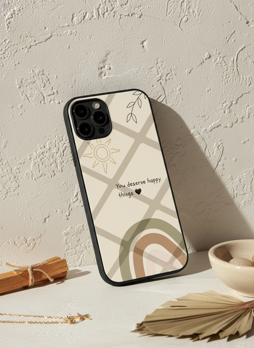 Happy Things Premium Glass Back Cover For iPhone 14-17 Models The Case & Co India