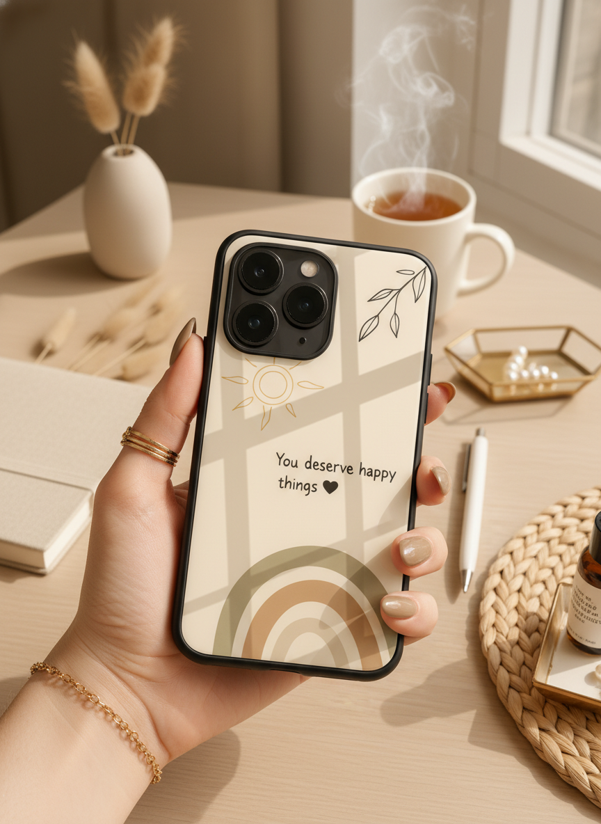 Happy Things Premium Glass Back Cover For iPhone 14-17 Models The Case & Co India