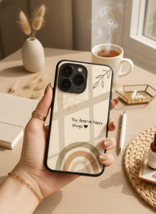 Happy Things Mono Frame Glass Back Cover For iPhone 14-17 Models
