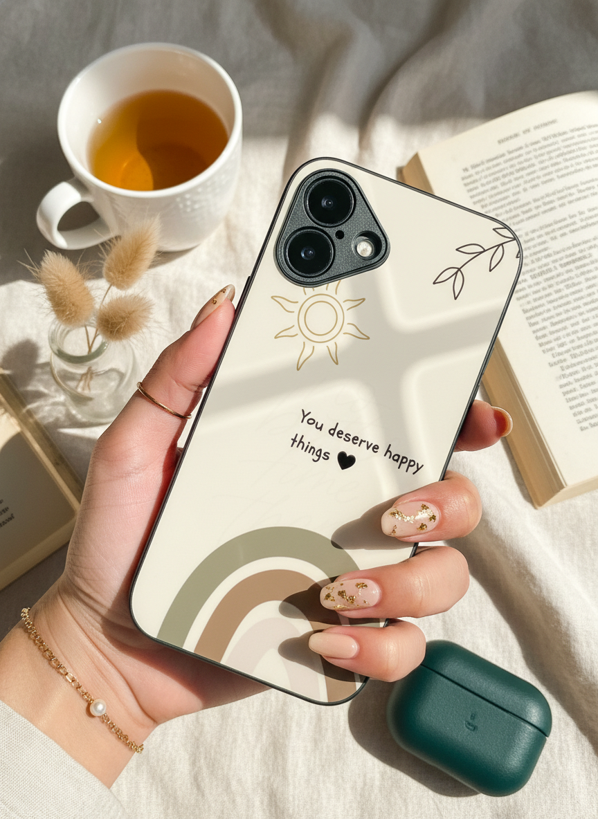 Happy Things Premium Glass Back Cover For iPhone 14-17 Models The Case & Co India