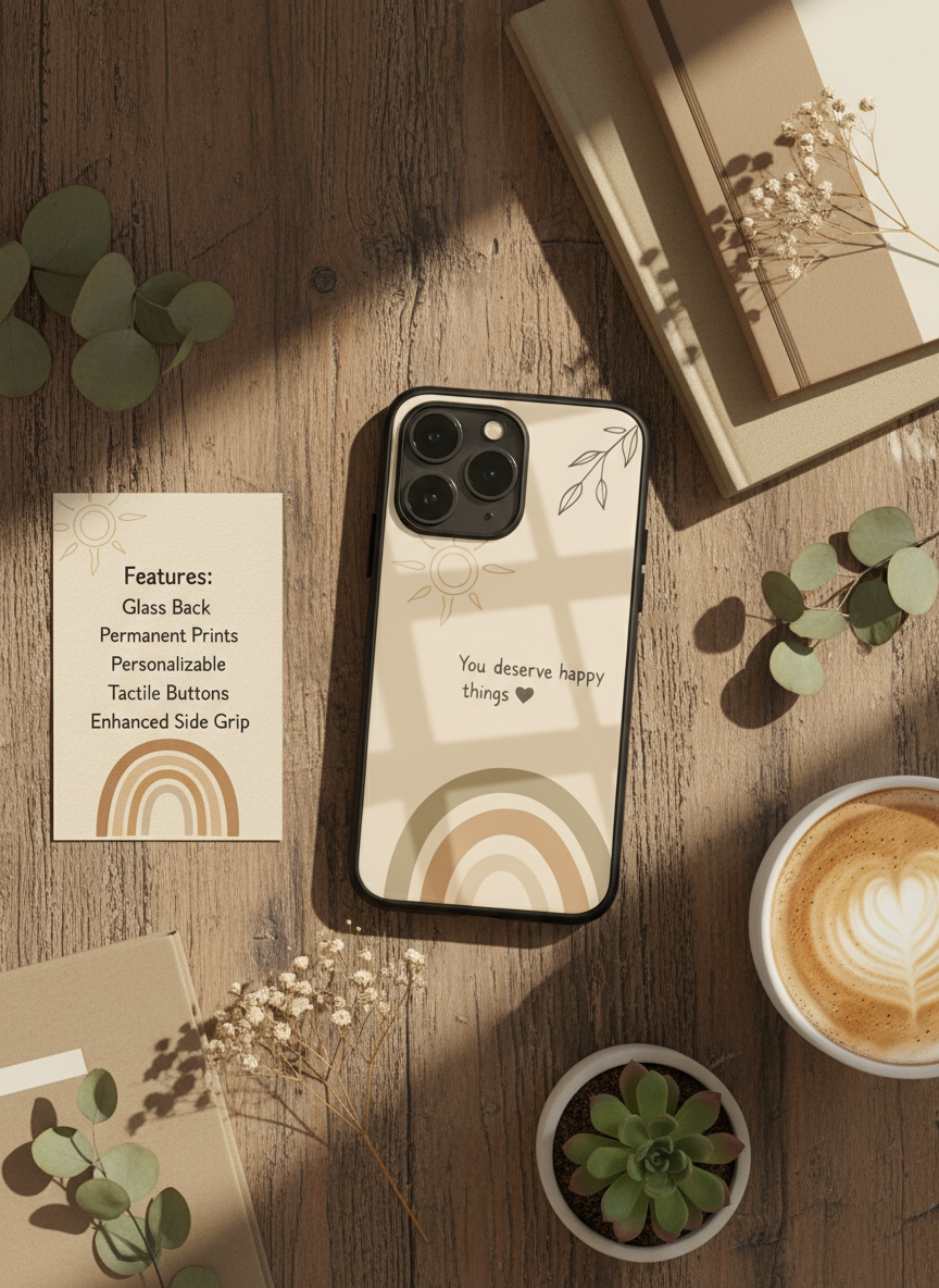Happy Things Premium Glass Back Cover For iPhone 14-17 Models The Case & Co India