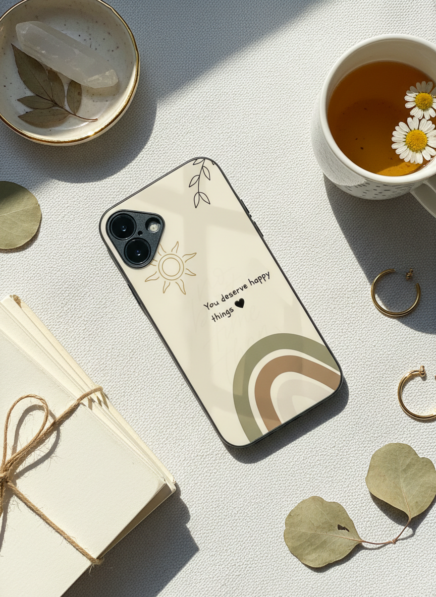 Happy Things Premium Glass Back Cover For iPhone 14-17 Models The Case & Co India