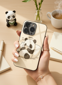 Hmm Panda Mono Frame Glass Back Cover For iPhone 14-17 Models