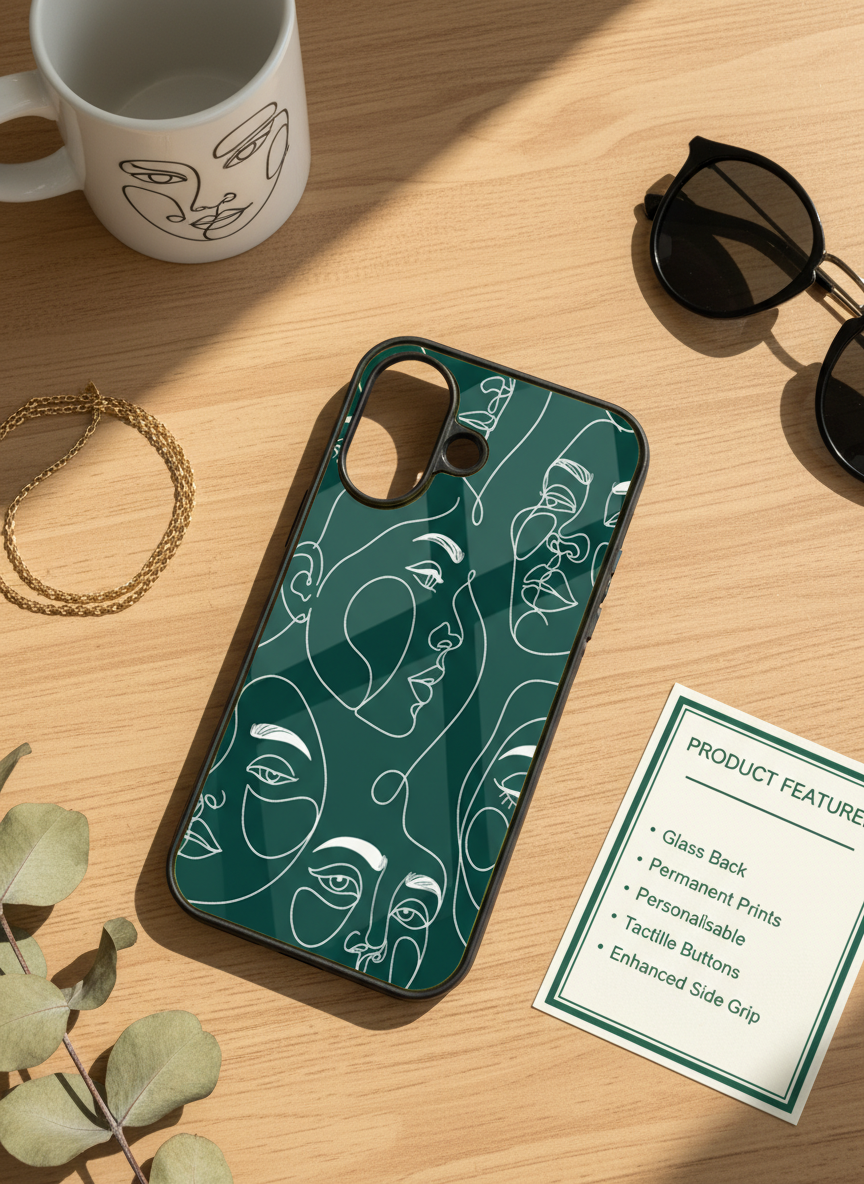 Line Art Lady  Premium Glass Back Cover For iPhone 14-17 Models The Case & Co India