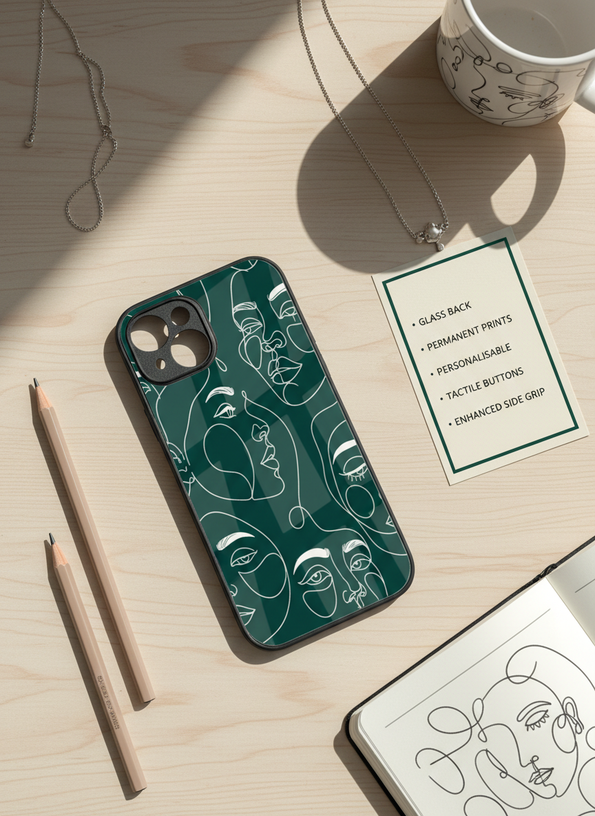 Line Art Lady  Premium Glass Back Cover For iPhone 14-17 Models The Case & Co India