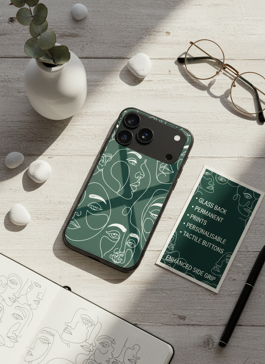 Line Art Lady  Premium Glass Back Cover For iPhone 14-17 Models The Case & Co India