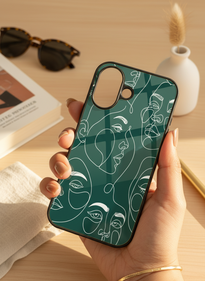 Line Art Lady  Premium Glass Back Cover For iPhone 14-17 Models The Case & Co India