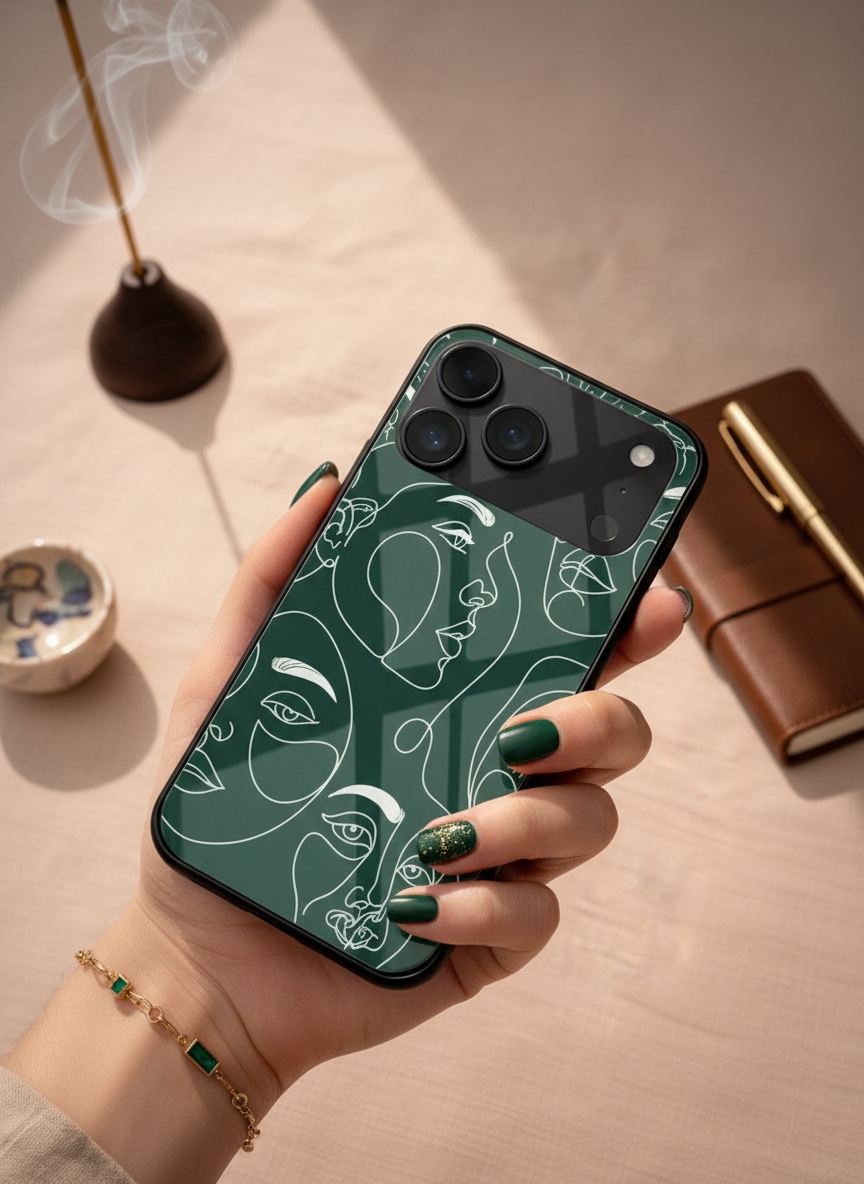 Line Art Lady  Premium Glass Back Cover For iPhone 14-17 Models The Case & Co India