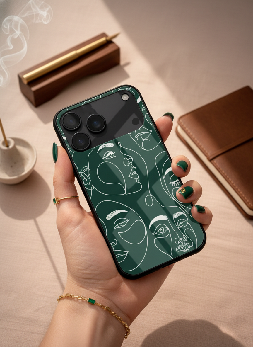 Line Art Lady  Premium Glass Back Cover For iPhone 14-17 Models The Case & Co India
