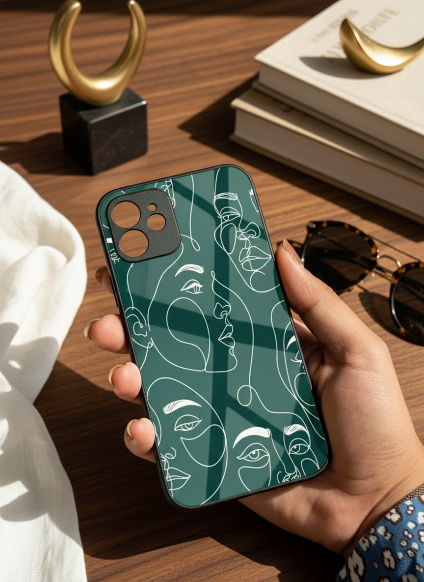 Line Art Lady  Premium Glass Back Cover For iPhone 14-17 Models The Case & Co India