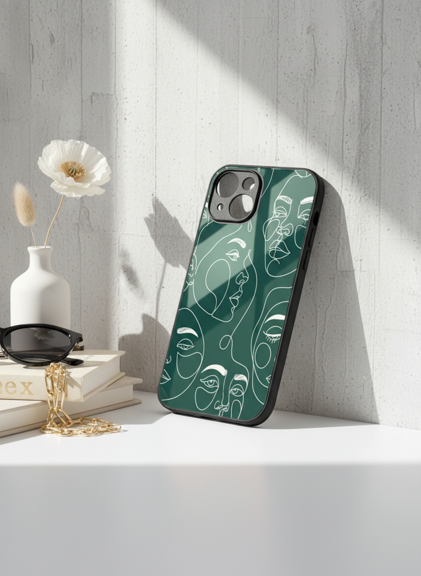 Line Art Lady  Premium Glass Back Cover For iPhone 14-17 Models The Case & Co India