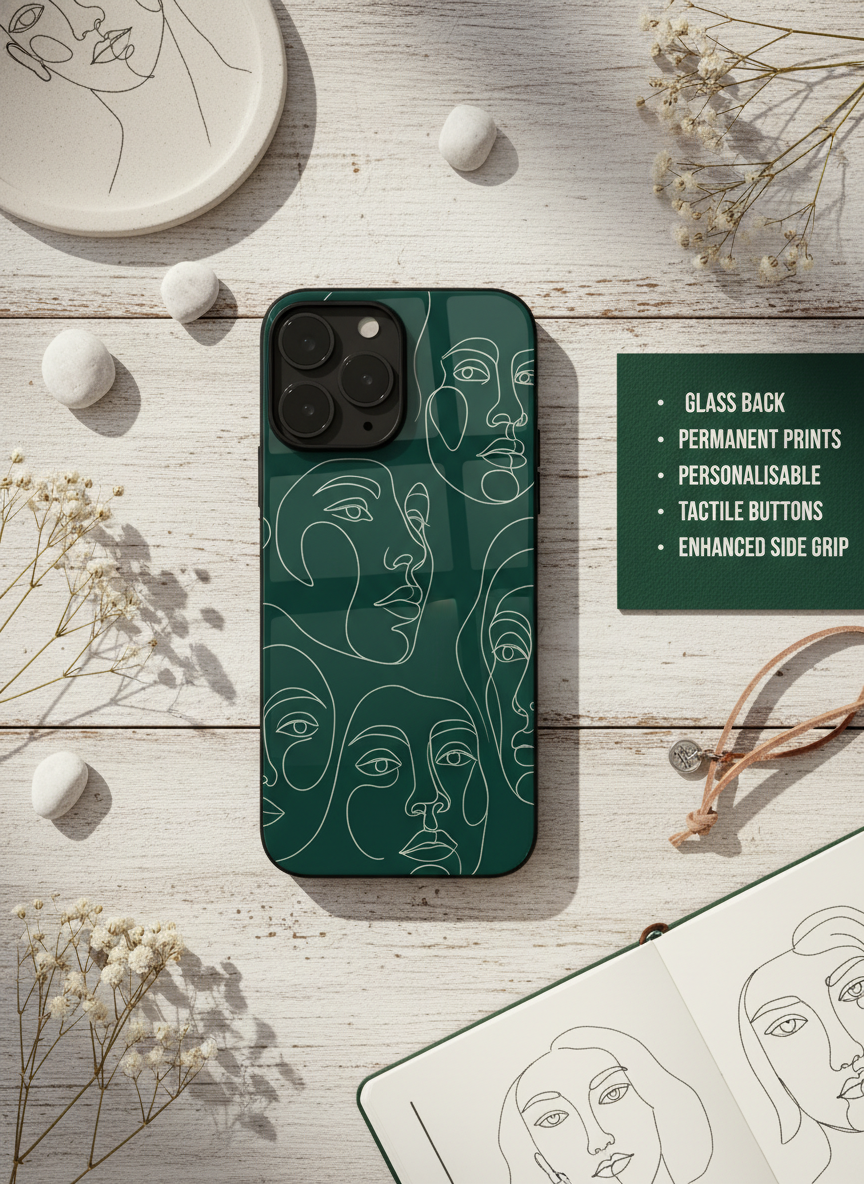 Line Art Lady  Premium Glass Back Cover For iPhone 14-17 Models The Case & Co India