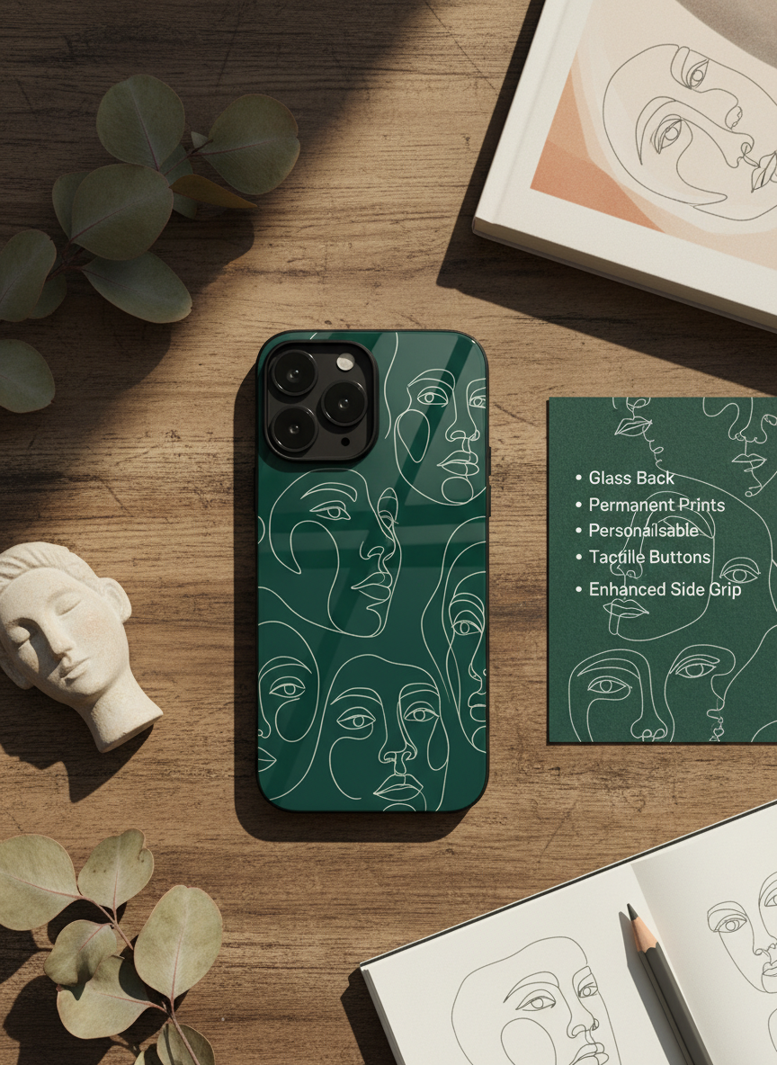 Line Art Lady  Premium Glass Back Cover For iPhone 14-17 Models The Case & Co India