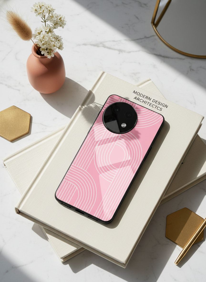 Linear Blush Glass Back Cover For One Plus 13, 12, 11, 10 The Case & Co India