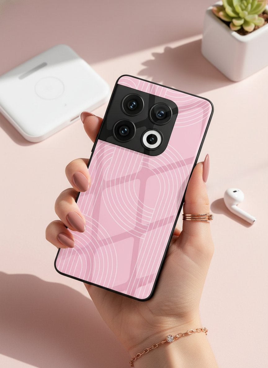 Linear Blush Glass Back Cover For One Plus 13, 12, 11, 10 The Case & Co India
