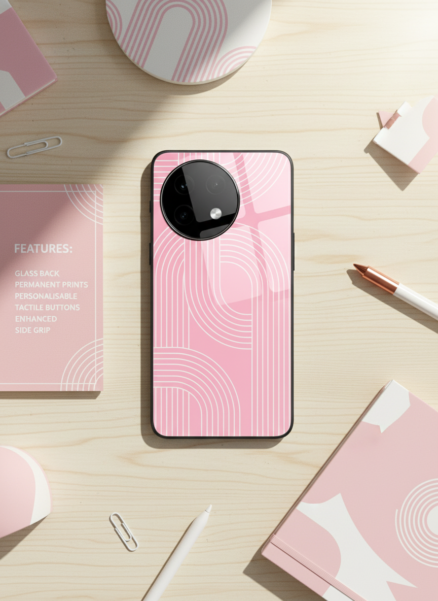 Linear Blush Glass Back Cover For One Plus 13, 12, 11, 10 The Case & Co India