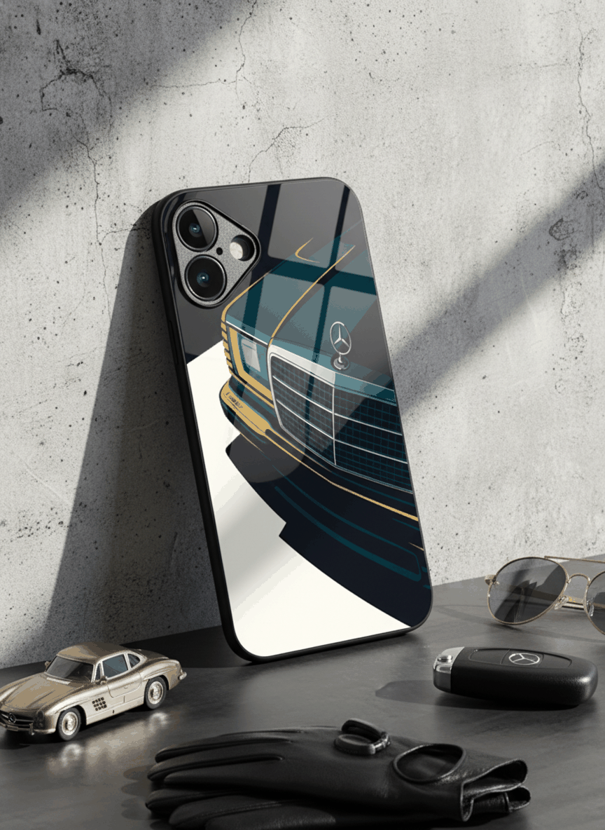 Minimal Car Sketch Glass Back Cover For iPhone 11-17 The Case & Co