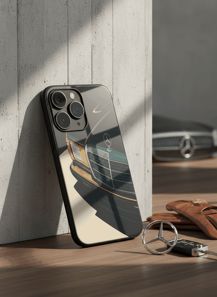 Minimal Car Sketch Glass Back Cover For iPhone 11-17 The Case & Co