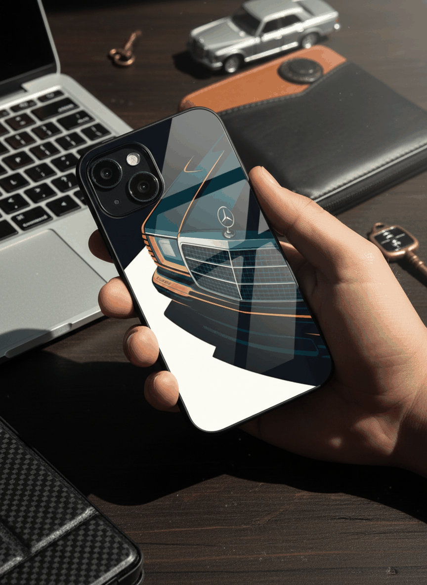 Minimal Car Sketch Glass Back Cover For iPhone 11-17 The Case & Co