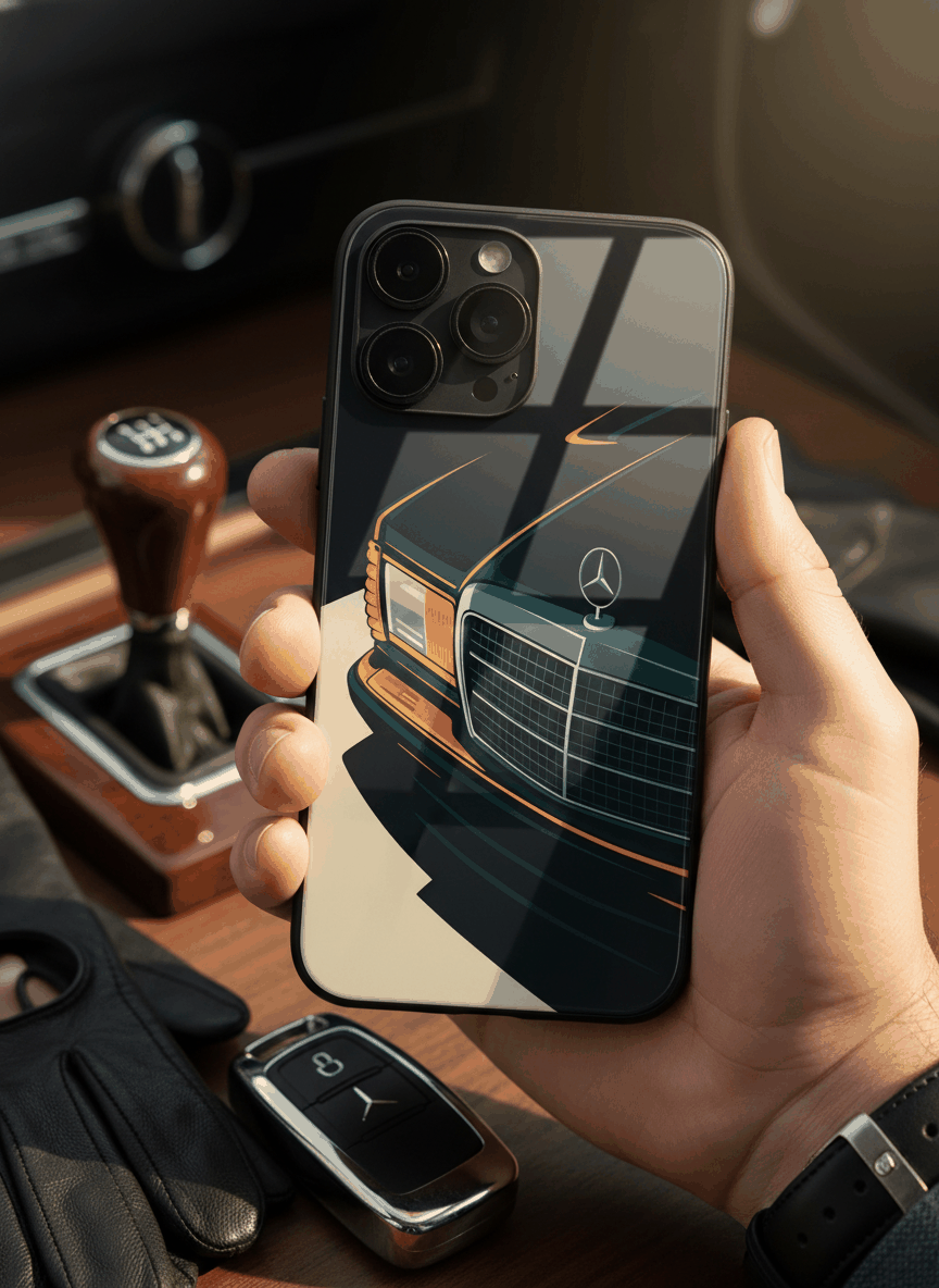 Minimal Car Sketch Glass Back Cover For iPhone 11-17 The Case & Co