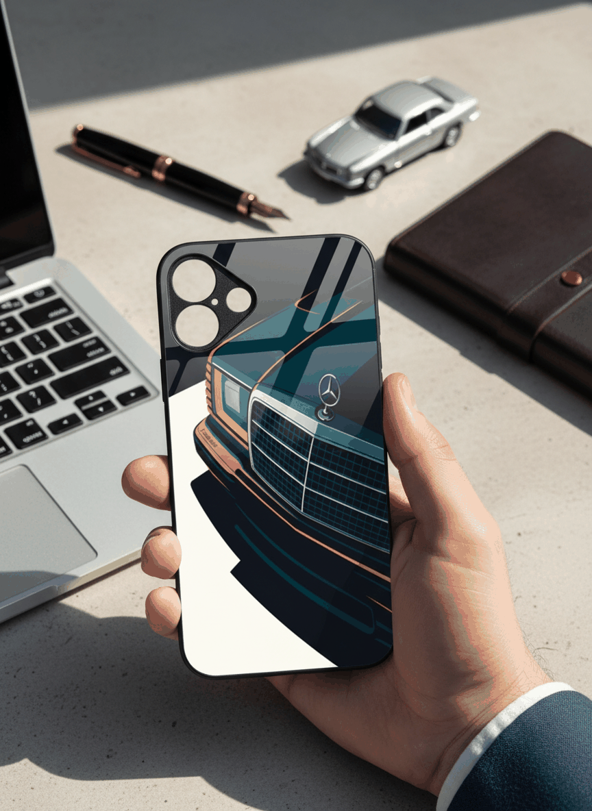 Minimal Car Sketch Premium Glass Back Cover For iPhone 11,12,13,14,15,16,17 Models The Case & Co