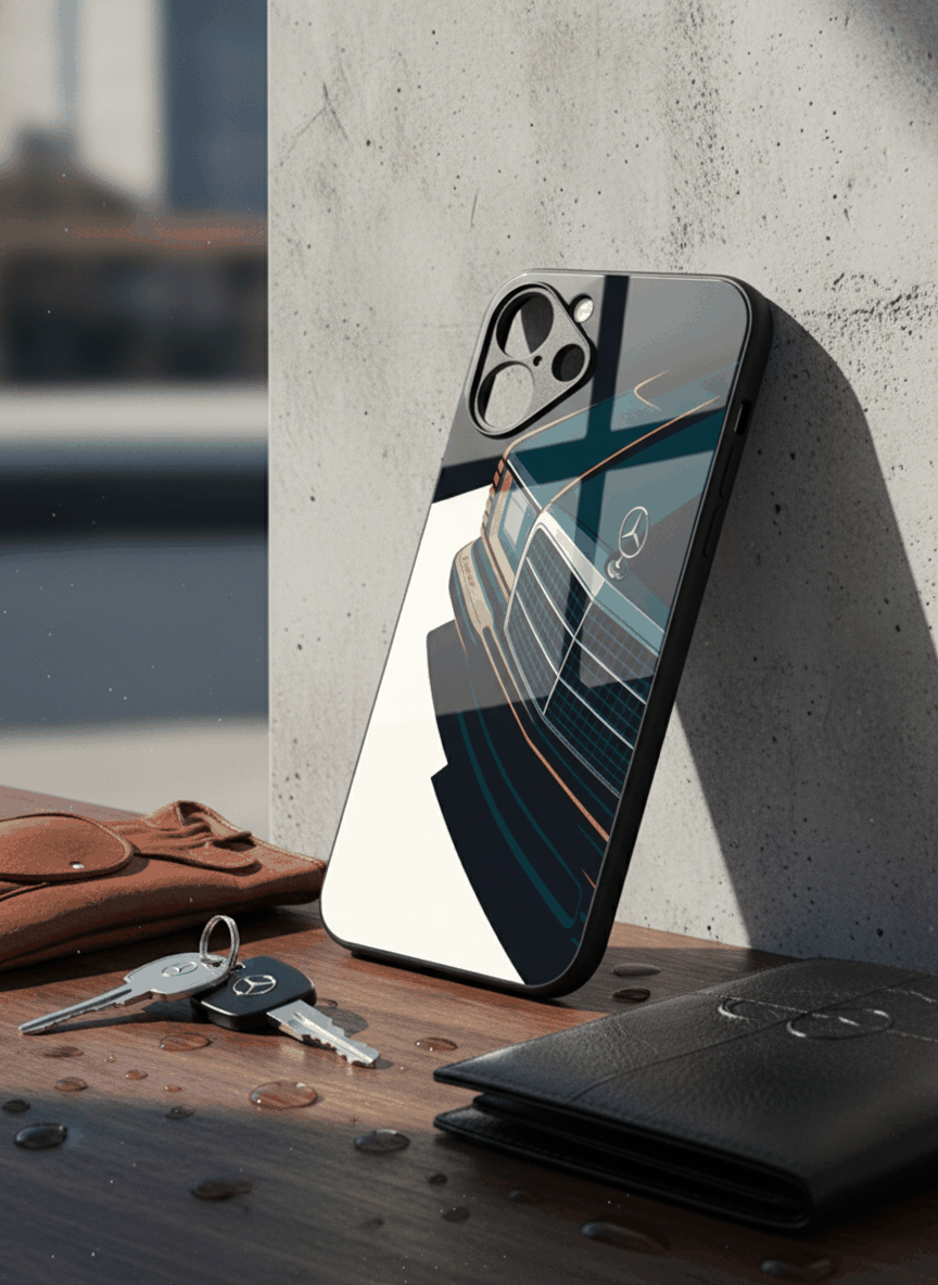 Minimal Car Sketch Premium Glass Back Cover For iPhone 11,12,13,14,15,16,17 Models The Case & Co