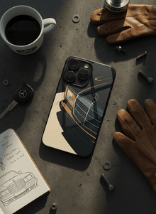 Minimal Car Sketch Mono Frame Glass Back Cover For iPhone 14-17 Models