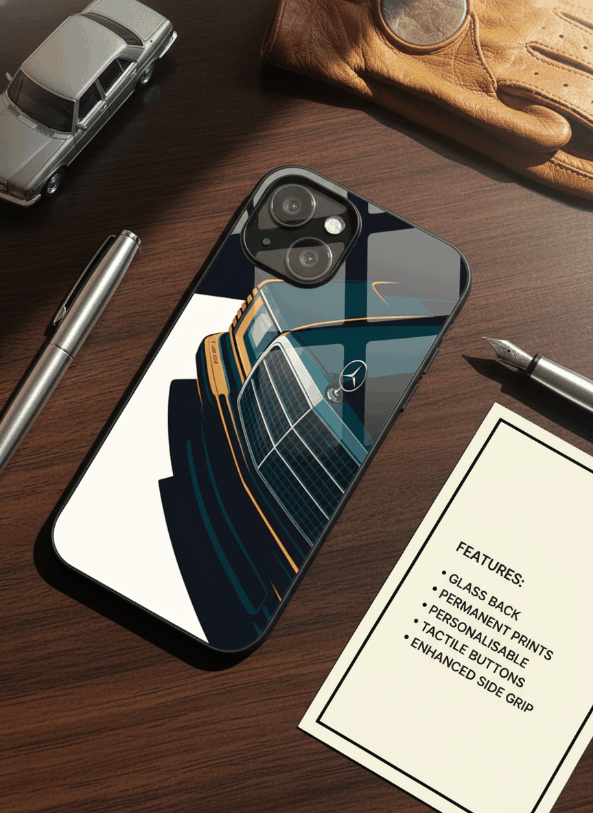 Minimal Car Sketch Premium Glass Back Cover For iPhone 14-17 Models The Case & Co India
