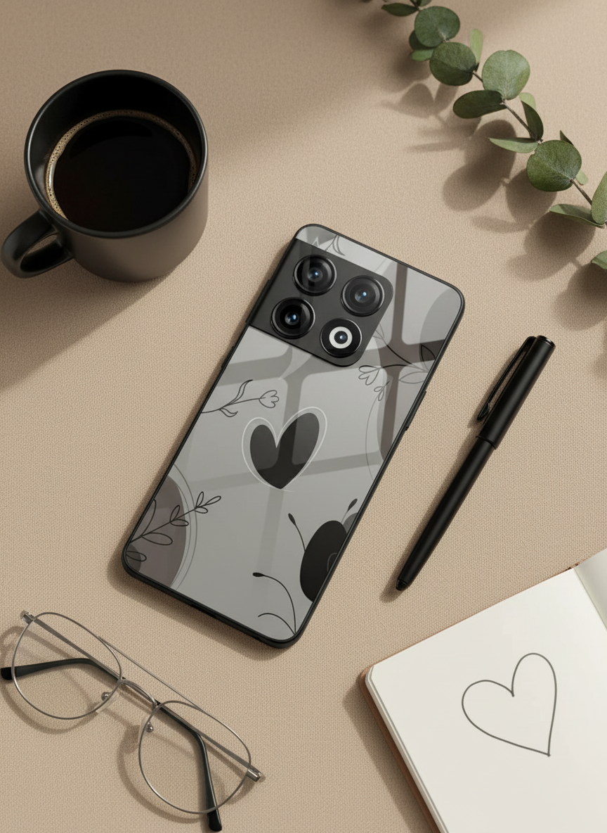 Muted Hearts Glass Back Cover For One Plus 13, 12, 11, 10 The Case & Co India
