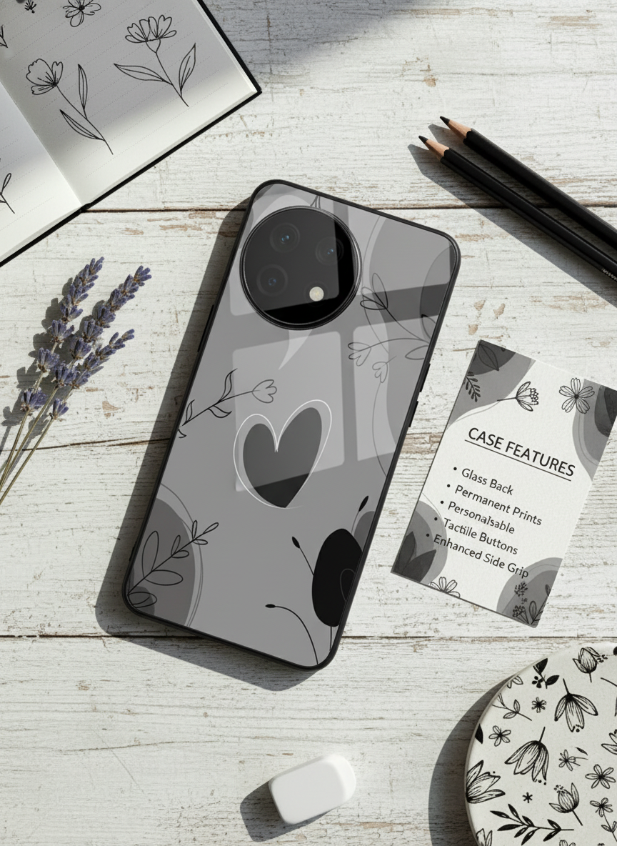 Muted Hearts Glass Back Cover For One Plus 13, 12, 11, 10 The Case & Co India