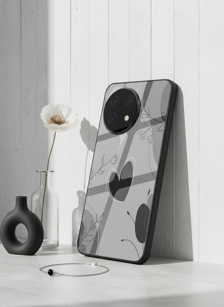 Muted Hearts Glass Back Cover For One Plus 13, 12, 11, 10 The Case & Co India