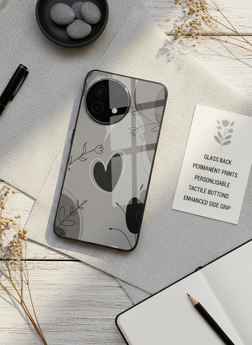 Muted Hearts Glass Back Cover For One Plus 13, 12, 11, 10 The Case & Co India