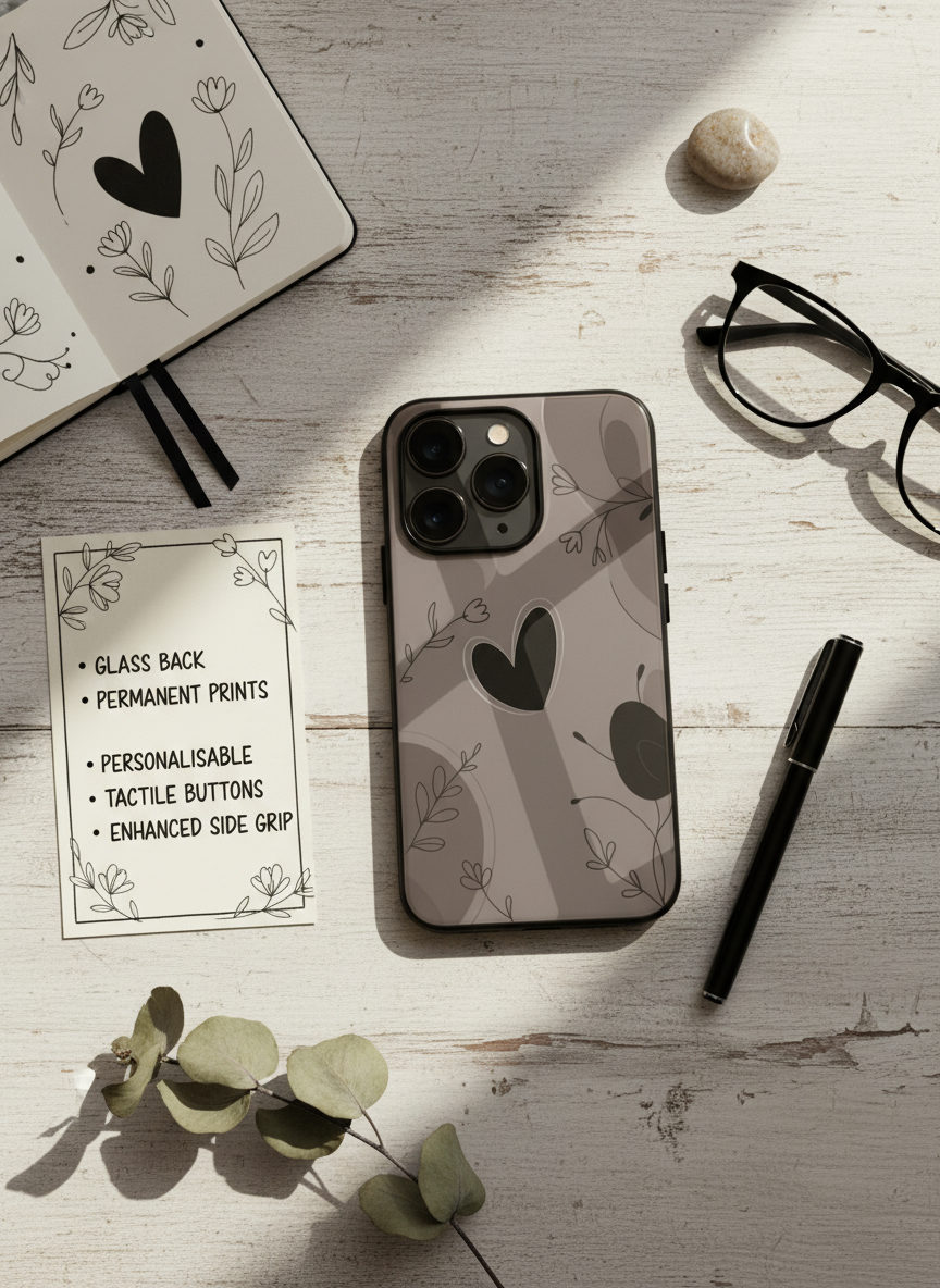 Muted Hearts Premium Glass Back Cover For iPhone 14-17 Models The Case & Co India
