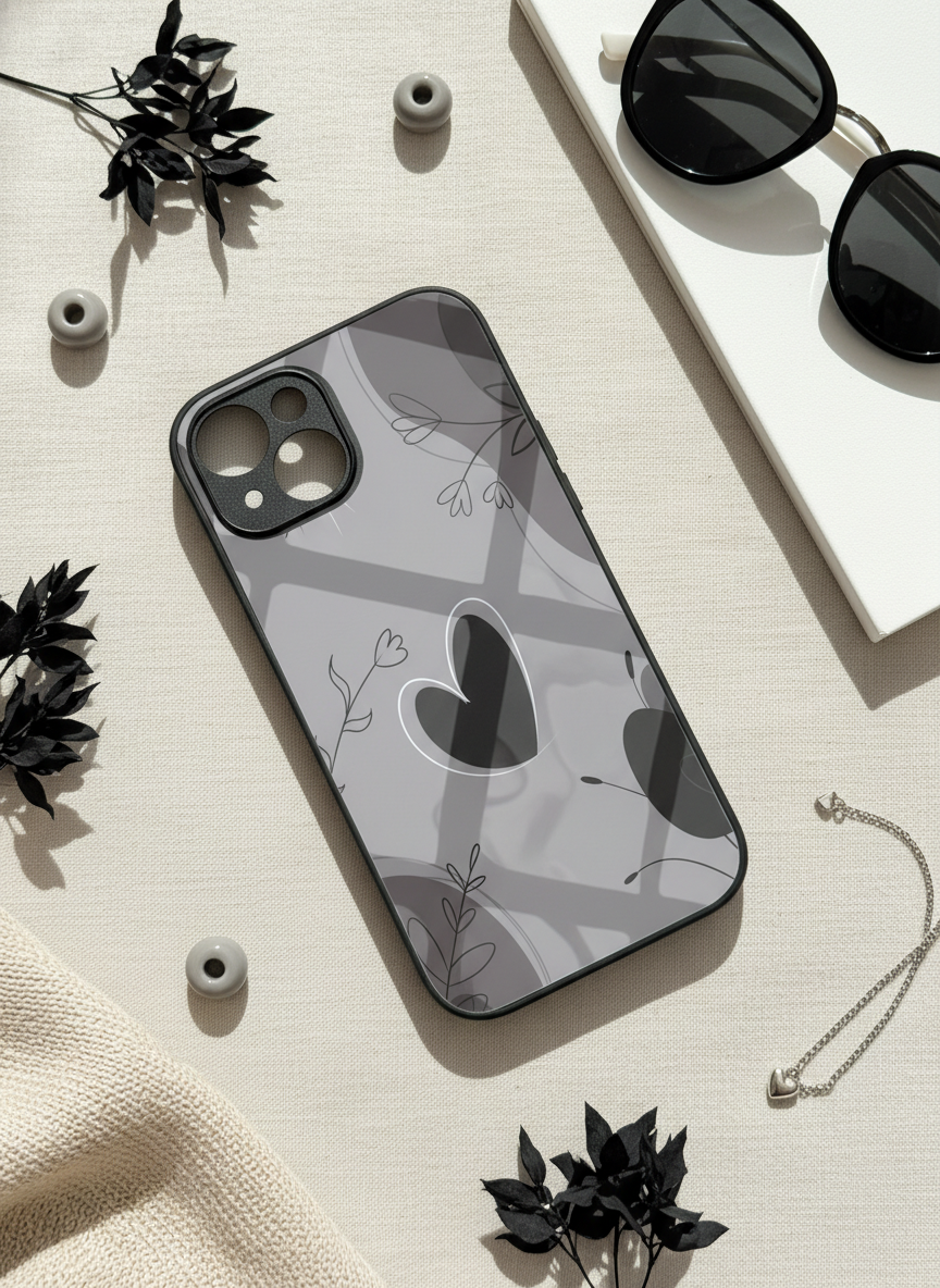 Muted Hearts Premium Glass Back Cover For iPhone 14-17 Models The Case & Co India